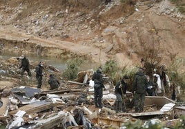 Efectivos de la UME buscan a los niños en el barranco del Poyo.