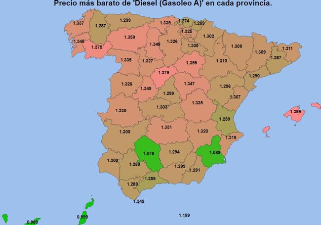 Precioss más baratos del diésel el 27 de febrero de 2025.