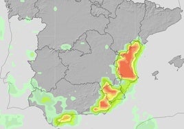 Previsión de lluvias con precipitaciones de más de 20 l/m2 por hora.