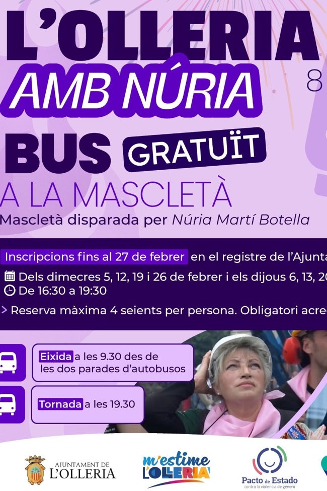 Cartel que informa del viaje desde l'Olleria para ver el disparo de la empresa Nadal-Martí.