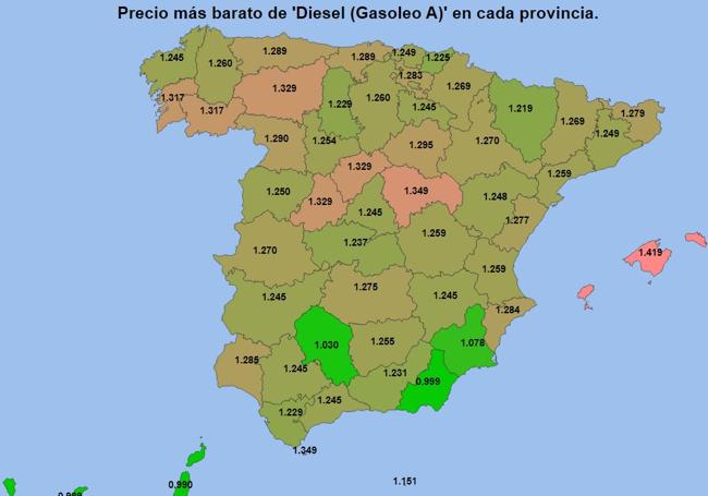 Precios más baratos del diésel el 13 de marzo de 2025.
