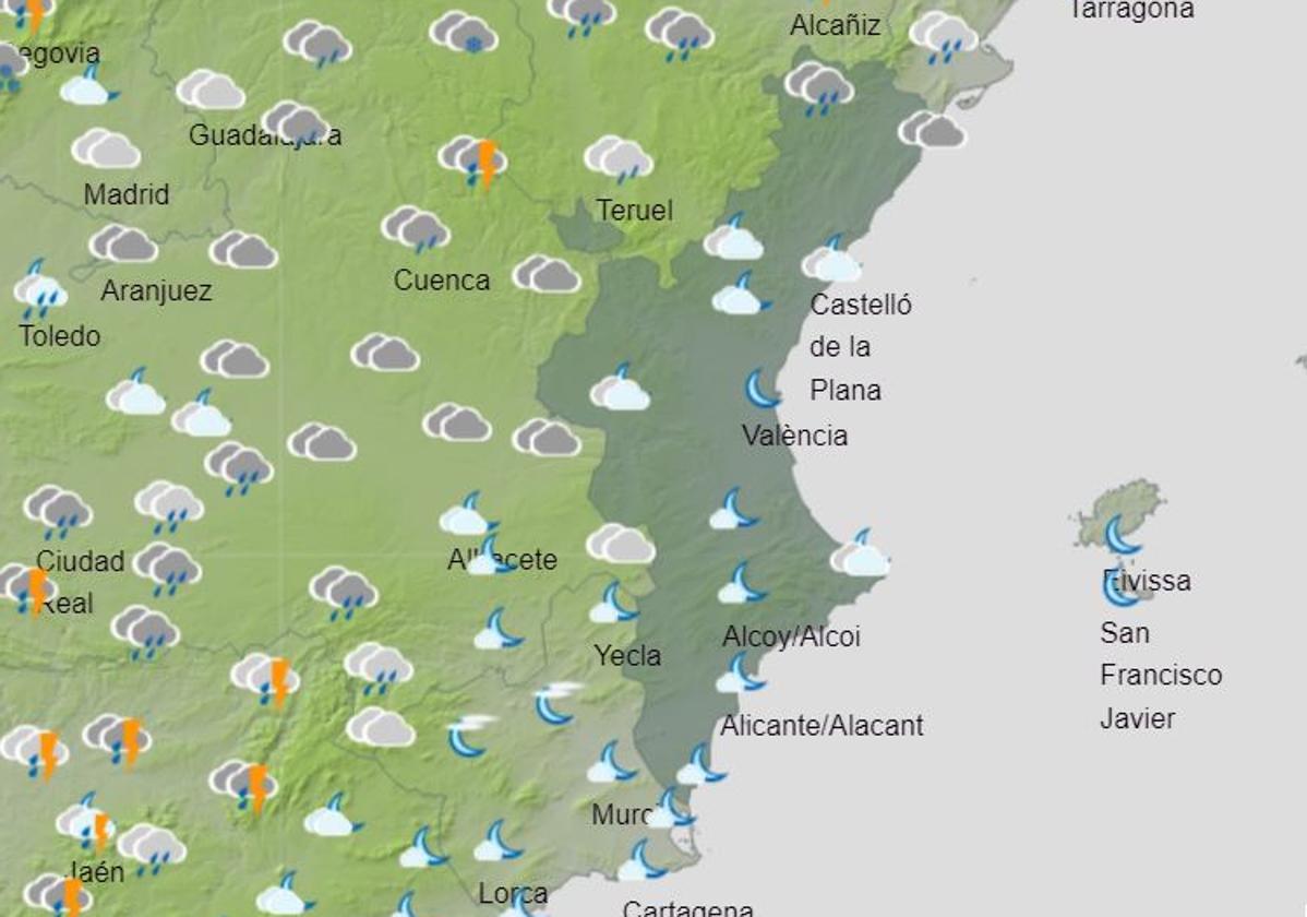 Mapa previsto para el domingo.