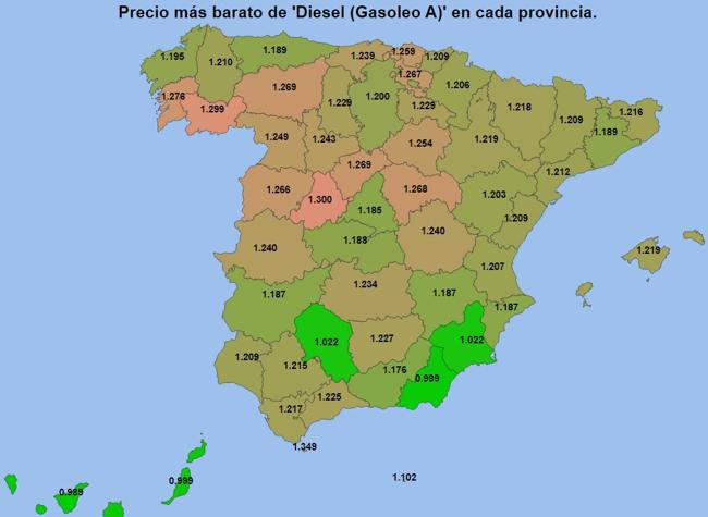 Precios más baratos del diésel el 10 de abril de 2025.