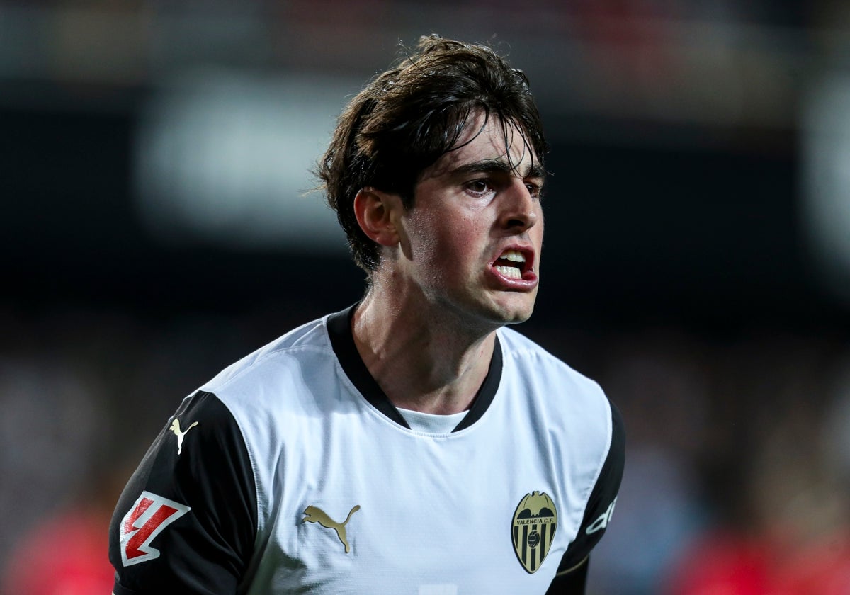 Javi Guerra, celebrando su tanto frente al Sevilla.