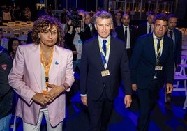 Dolors Monserrat, Alberto Núñez Feijóo y Carlos Mazón, este miércoles