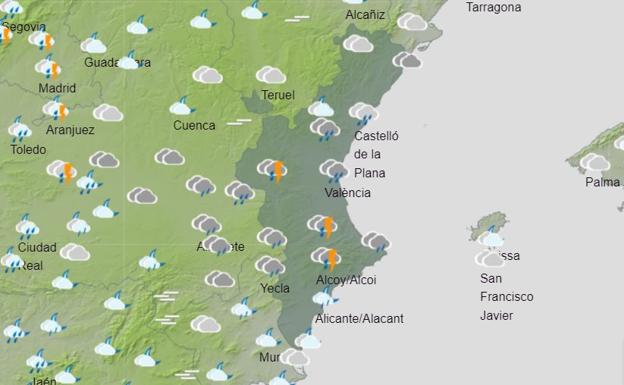 Mapa previsto para la madrugada del viernes.