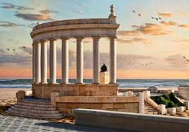 Recreación del monumento a Sorolla, en la playa.