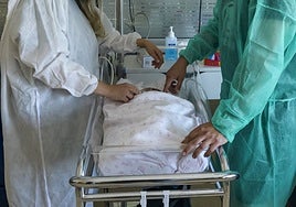 Una pareja junto a un bebé en el hospital, en una imagen de archivo.