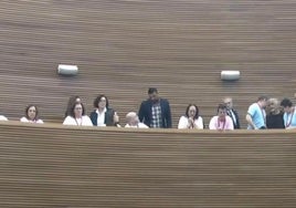El asesor de Massó, de pie, se dirige al coordinador general de Lambda, Fran Fernández, pocos segundos después de que la presidenta instase a que fueran desalojados.