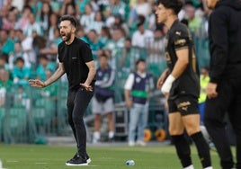 Carlos Corberán pidiendo calma a sus jugadores en el partido.
