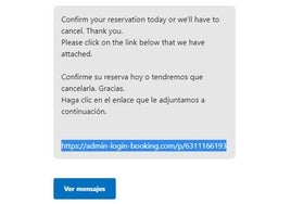 Recreación de un mensaje falso enviado por un alojamiento de Booking