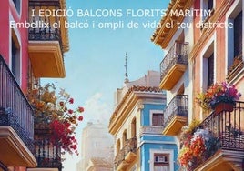 Recreación de balcones llenos de flores del cartel que anuncia el concurso.