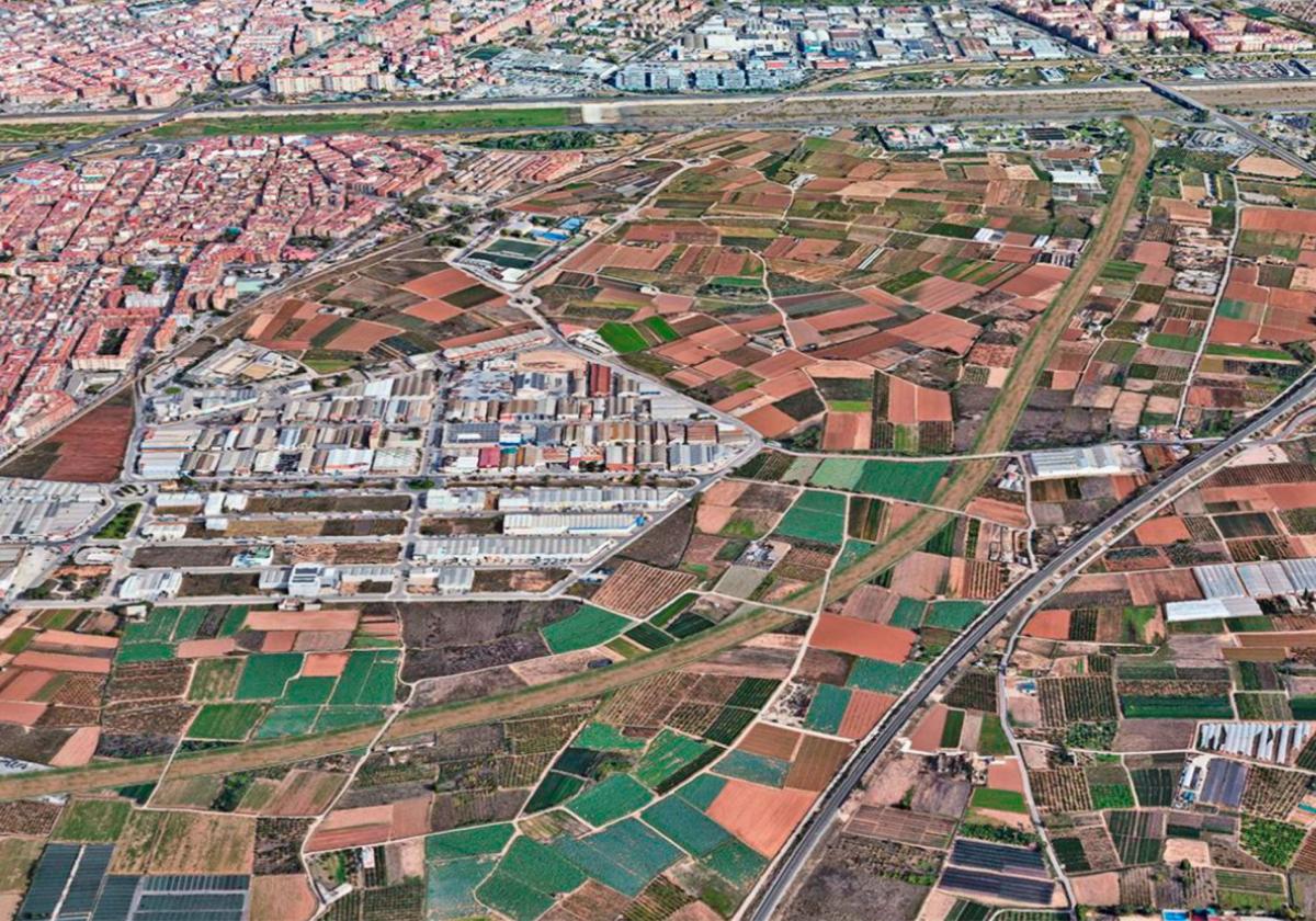 Recreación de la conexión de la Saleta con el nuevo cauce, con Xirivella a la izquierda de la imagen.