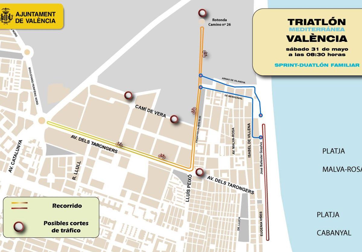 Calles cortadas, estacionamiento prohibido y desvíos de la emt este fin de semana en valencia por el mediterránea triatlón | las provincias