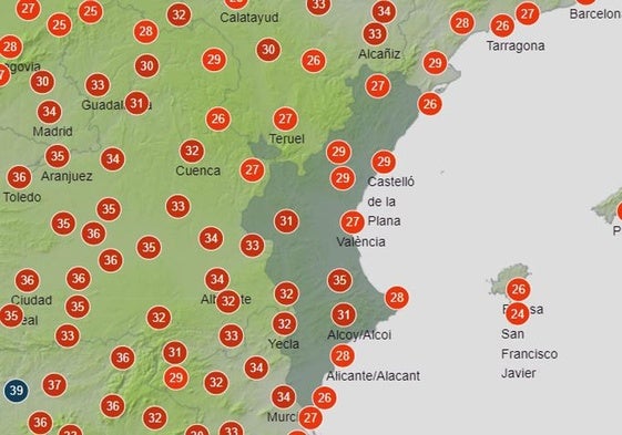 Previsión de temperaturas para el domingo 1 de junio.