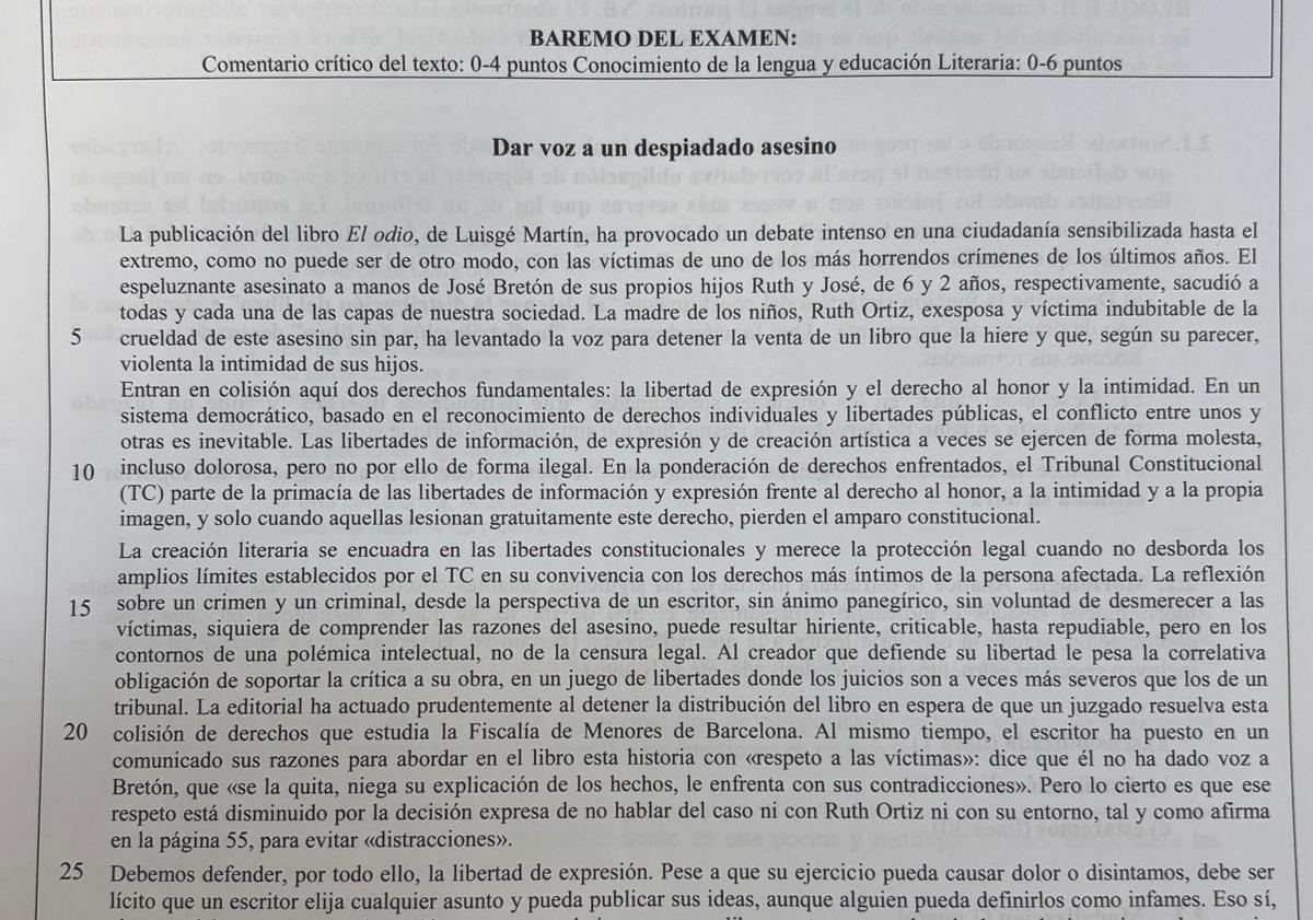 Imagen principal - El examen de Castellano en la Selectividad. 