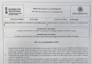 Este es el primer examen de Castellano de la Selectividad 2025: un texto sobre el libro de José Bretón
