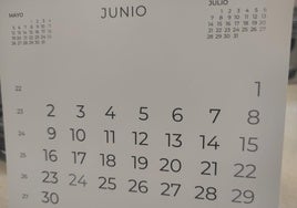 Calendario laboral de junio.