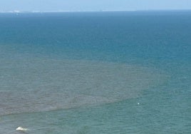 Mancha con las aguas turbias que vierte la Albufera en las playas de El Perellonet y El Perelló.