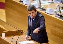Carlos Mazón, este jueves en la sesión de control en Les Corts.