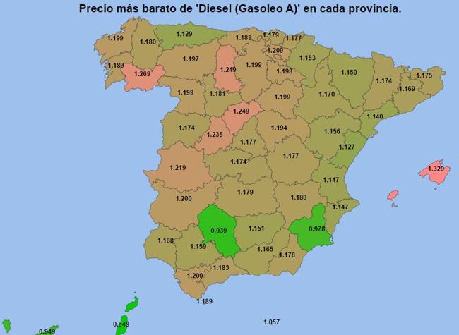 Precios más baratos del diésel el 12 de junio de 2025.
