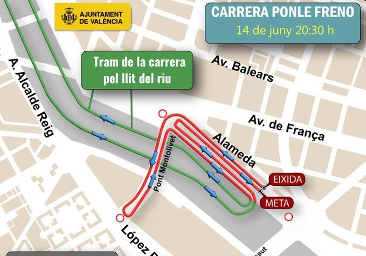 Recorrido de la Carrera Ponle Freno este sábado en Valencia.