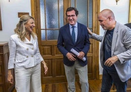 Yolanda Díaz, Antonio Garamendi y Unai Sordo, en una imagen de archivo.