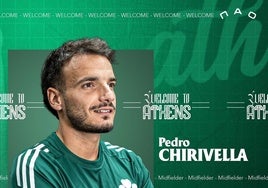 Cartel del club anunciando el fichaje de Pedro Chirivella por el Panathinaikos.