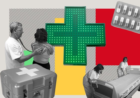 Varios médicos y otros sanitarios conversan en un hospital.