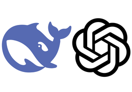 A la izquierda el logo de DeepSeek, a la derecha el de OpenAI