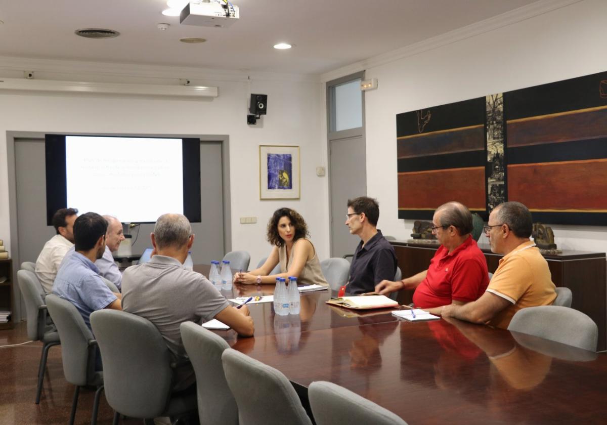 La alcaldesa y otros representantes locales, durante la reunión.