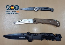 Armas blancas intervenidas a los jóvenes detenidos por la reyerta.