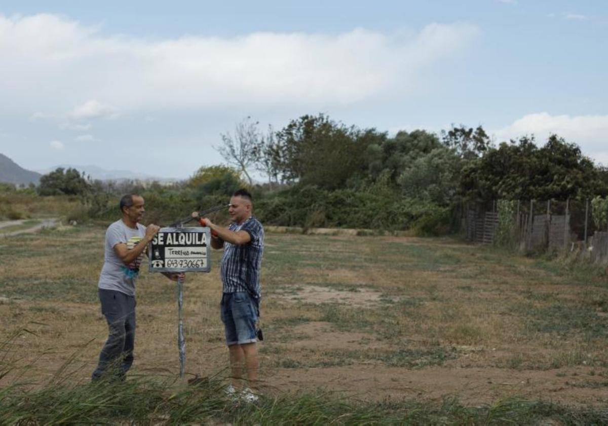 Mario y su tío en su campo de La Pobla de Farnals que no pueden regar por rotura de acequias.