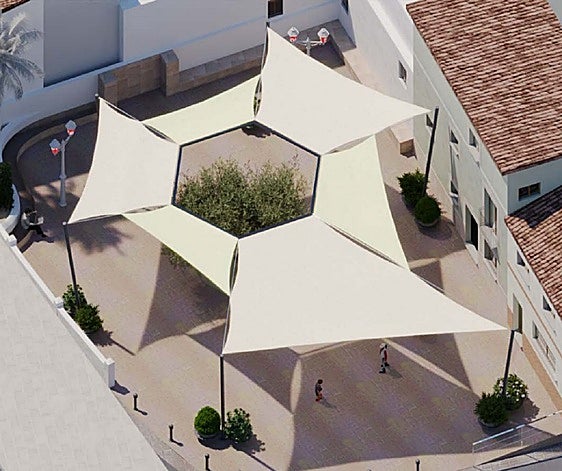 Recreación de uno de los toldos proyectados en la localidad.