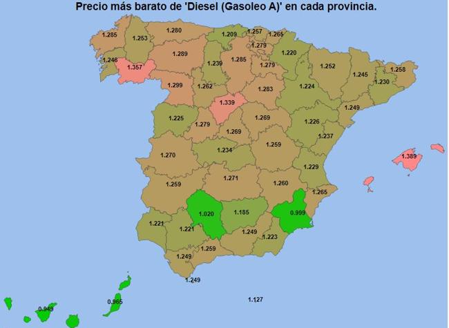 Precios más baratos del diésel el 24 de julio de 2025.