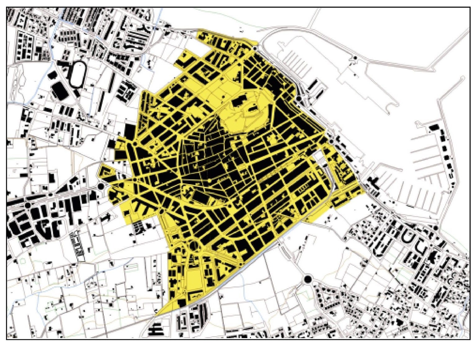 Delimitación del centro urbano según el Plan General Estructural de Dénia de 2023.