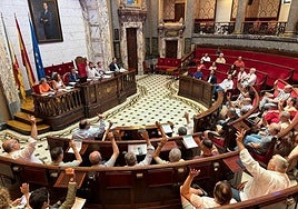 Sesión de la asamblea de la Emtre en el hemiciclo del Ayuntamiento de Valencia