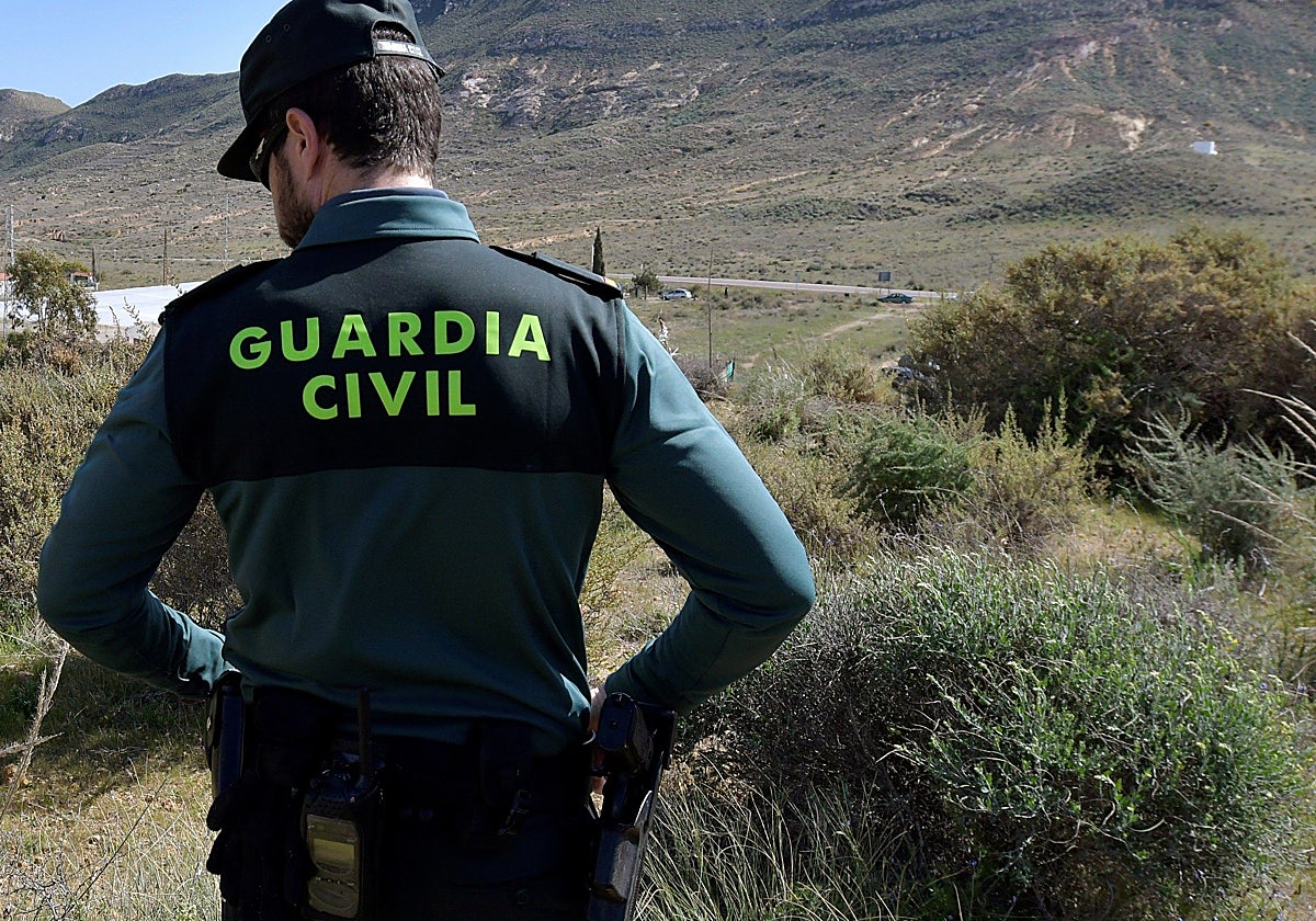 Un guardia civil inspecciona un camino.