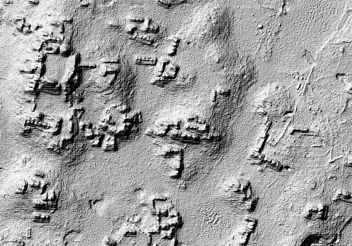 Modelo DEM obtenido con la tecnología Lidar de la zona central del sitio maya de Chactún.