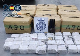 El alijo de hachís intervenido a los dos traficantes.