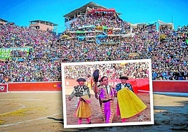 La arquitectura de algunas plazas produce autentico vértigo. Miguel dando la vuelta al ruedo.