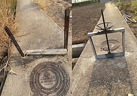 Montaje con la compuerta de riego de Benifaraig y el mismo espacio sin la compuerta.