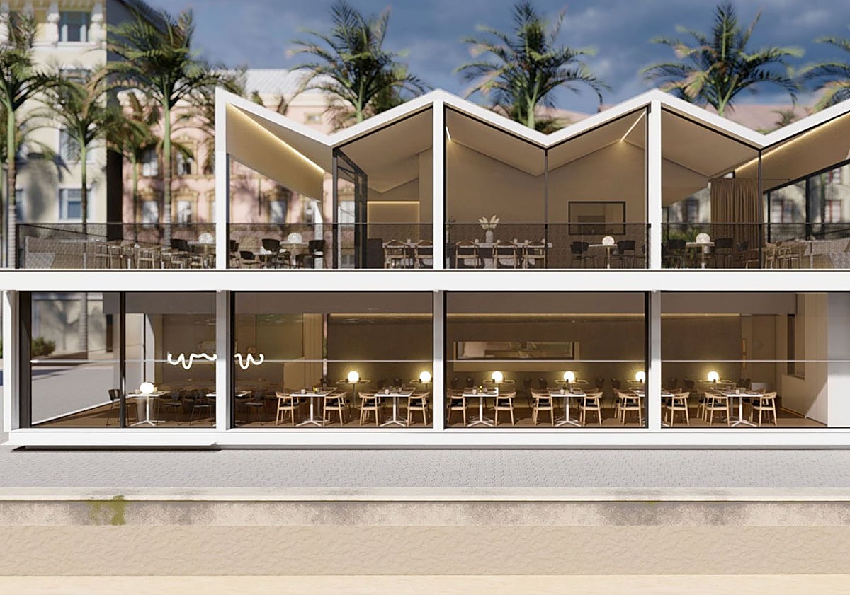 Imagen principal - Recreaciones de los nuevos restaurantes de la playa de la Malvarrosa.