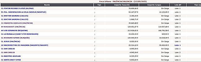 Detalle de algunos inmuebles en subasta.