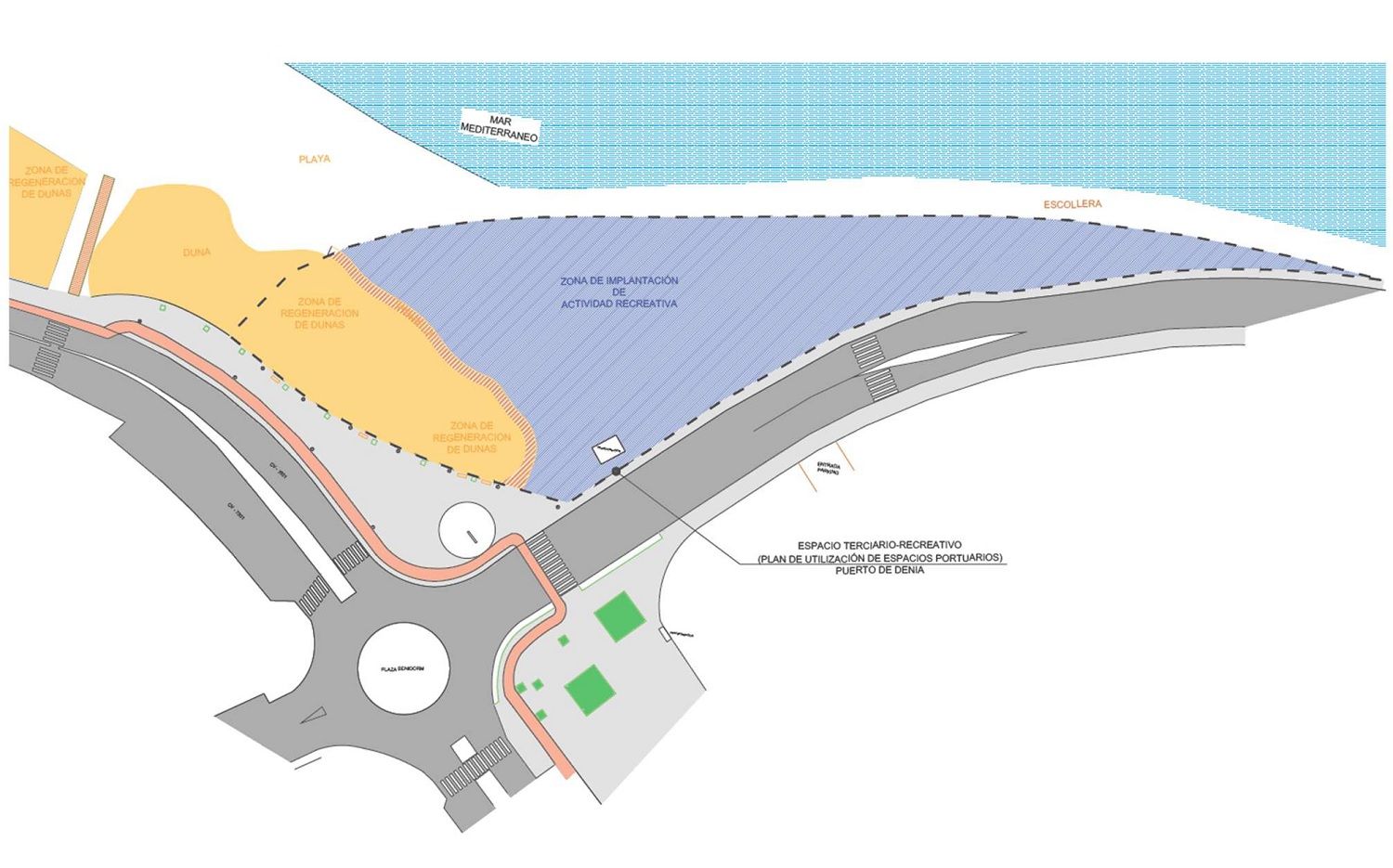 El plano de la zona portuaria del Raset donde se proyecta el espacio de ocio.