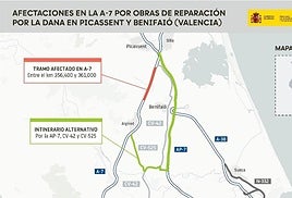 Cortes de tráfico en la A-7 por obras este domingo: horarios e intinerarios alternativos