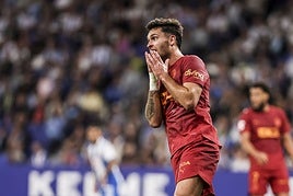 Hugo Duro se lamenta de una ocasión fallada.