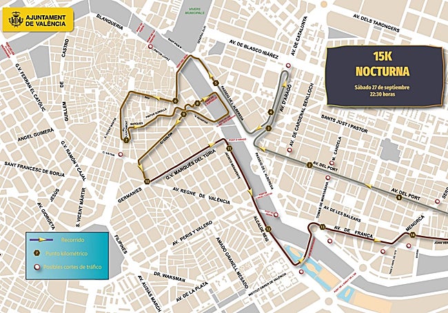 Recorrido de la 15K Nocturna de Valencia.