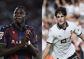 Etta Eyong y Javi Guerra, jugadores del Levante y Valencia.