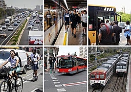 Varios de los modos de transporte presentes en el área metropolitana de Valencia.